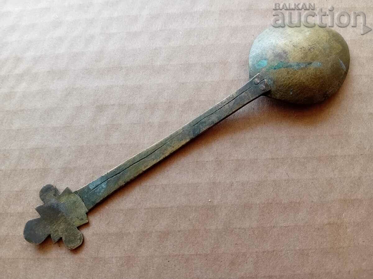 Auction  antique bronze spoon tweezers communion