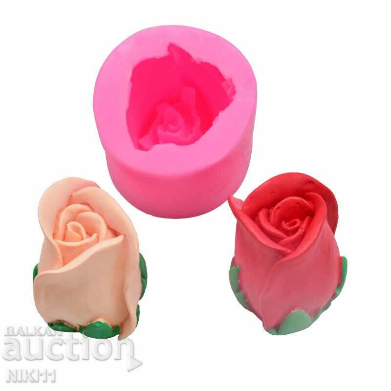 Силиконов молд 3Д роза за свещи , сапун , гипс , фондан