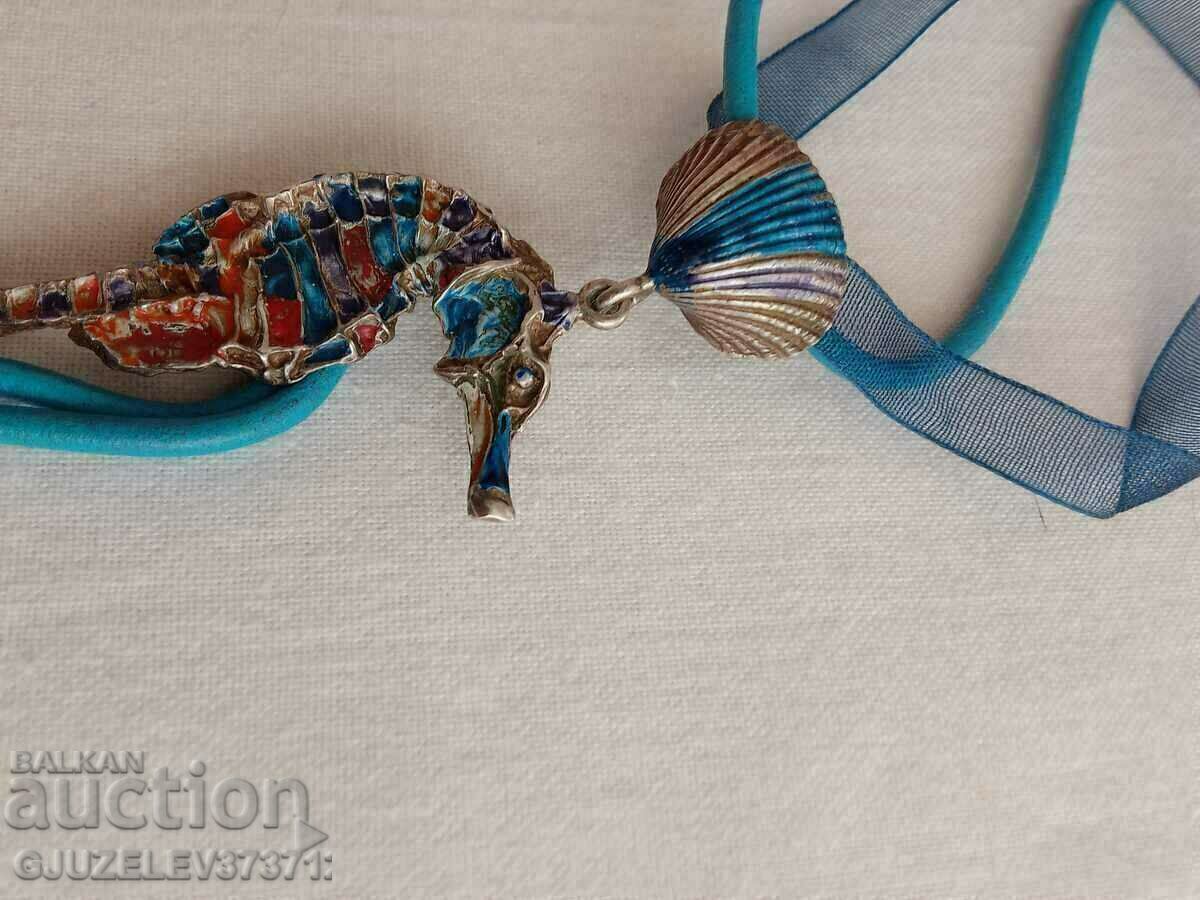 Pandantiv de căluți de mare pozat pe încuietoare din argint 925 - 5 Pandantiv de căluți de mare pozat pe încuietoare din argint 925 - 5