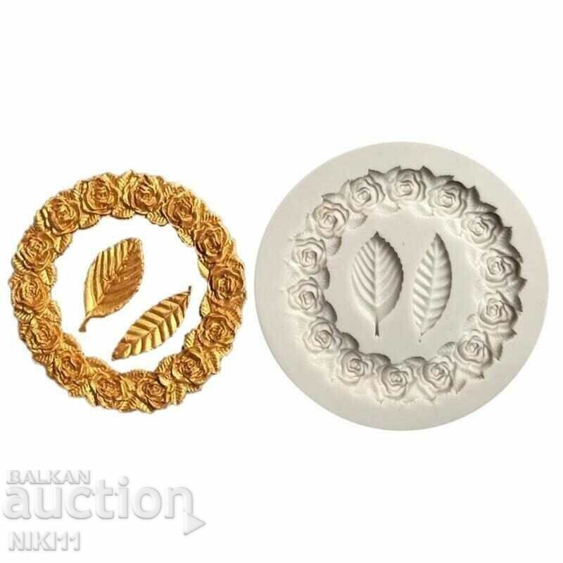 Silicone mold laurel wreath with roses and leaves, fondant with price 9.00 BGN | € 4.60