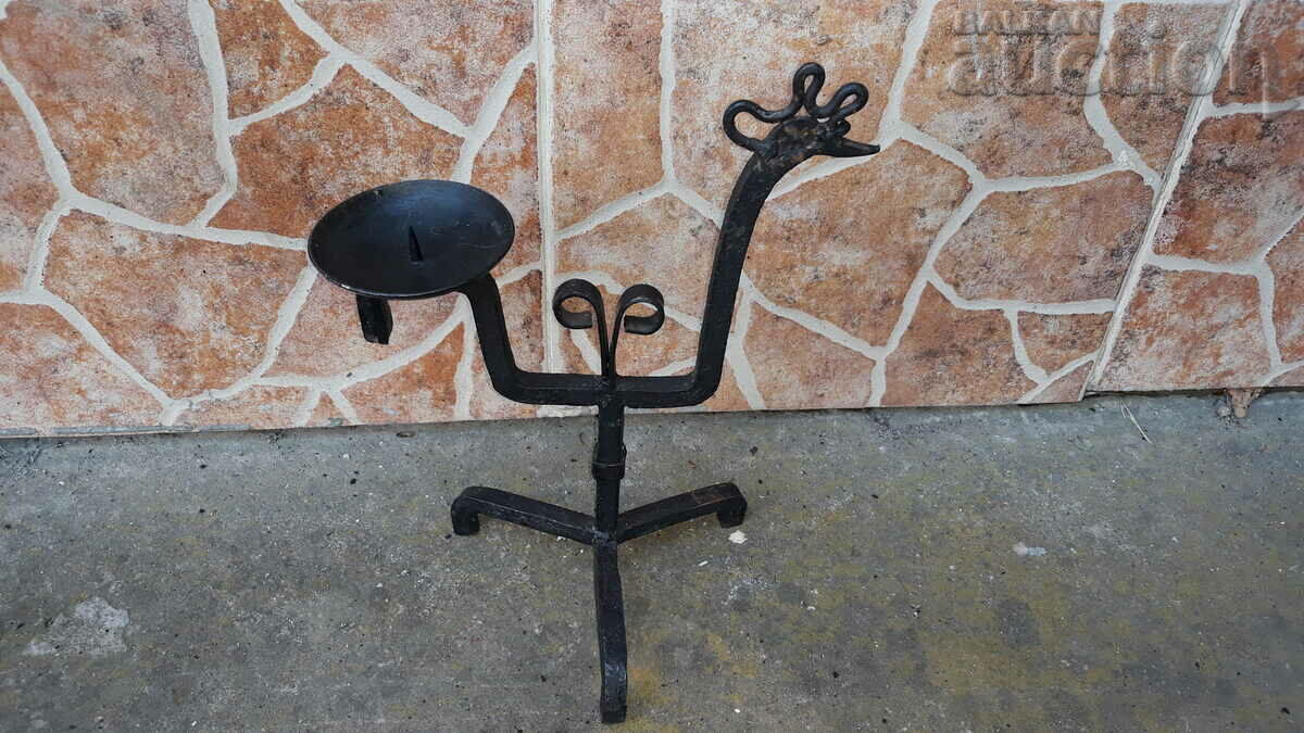 Auction Old wrought iron candle holder, candle, candelabra rooster rooster Auction Old wrought iron candle holder, candle, candelabra rooster rooster