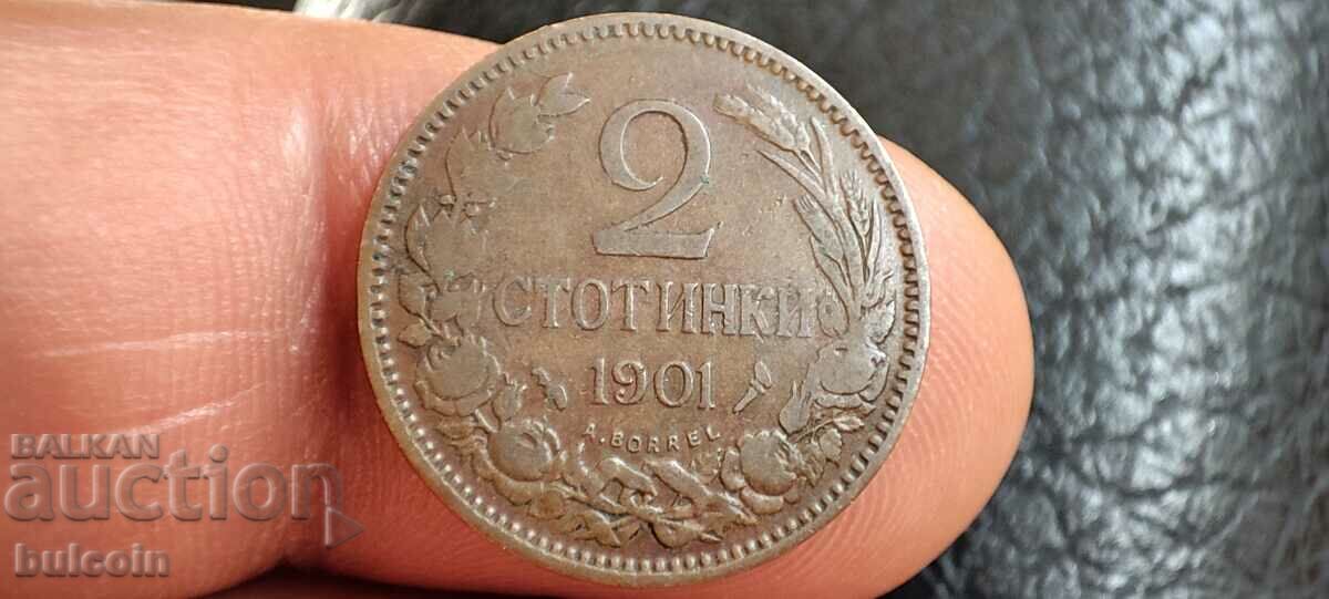 RARE COIN 2 STOTINKI 1901 / PRINCIPALITY OF BULGARIA