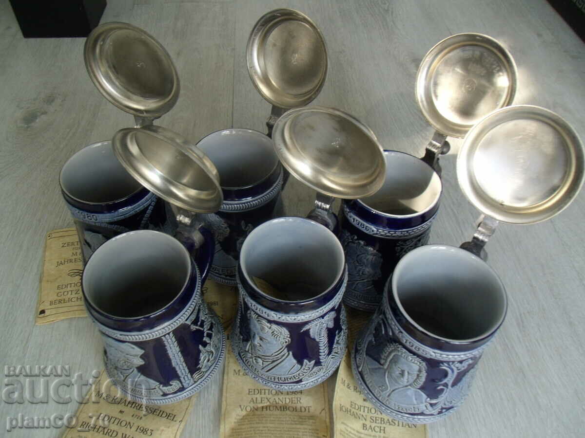 #*7142 lot 6 old M & R porcelain mugs - with lids - 5