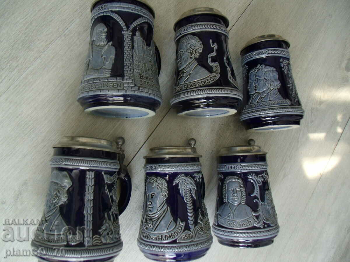 #*7142 lot 6 old M & R porcelain mugs - with lids - 6