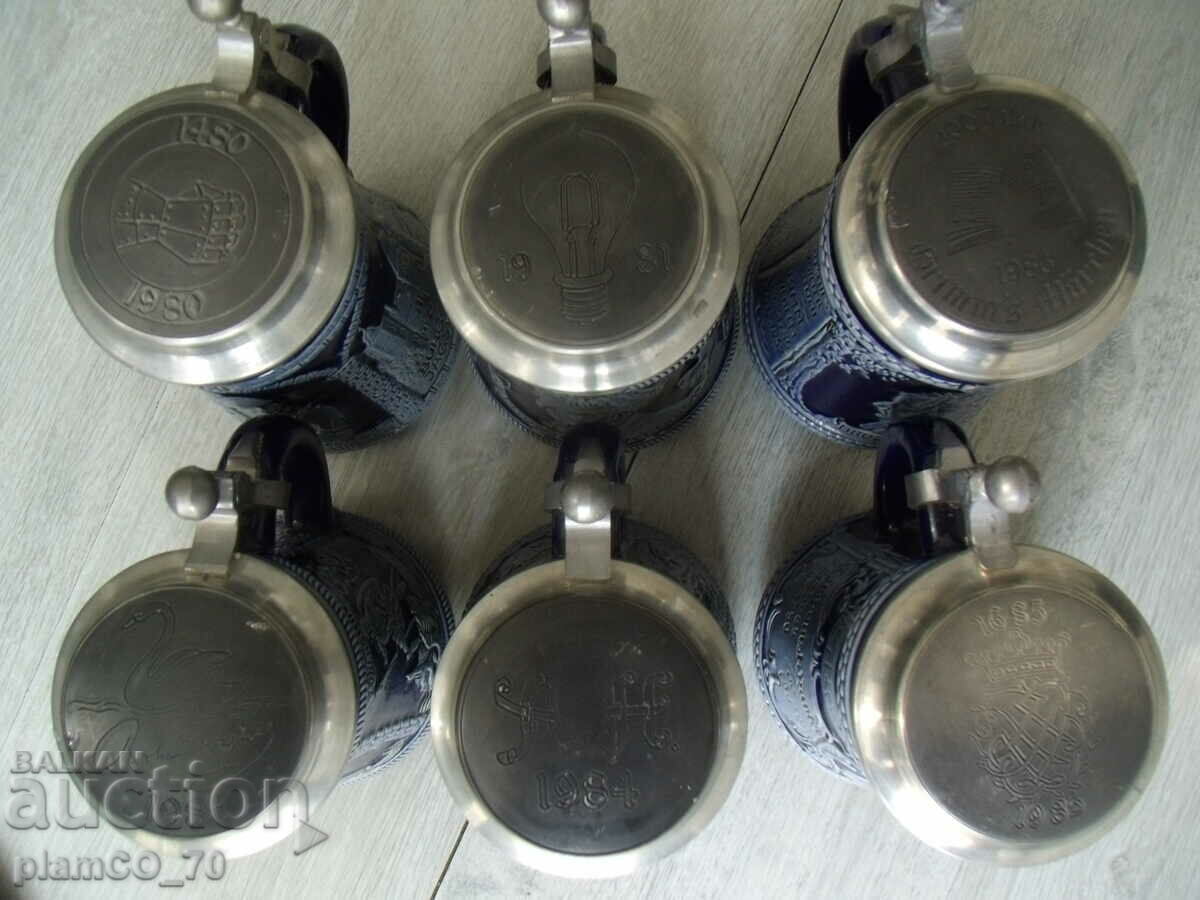 #*7142 lot 6 old M & R porcelain mugs - with lids - 7