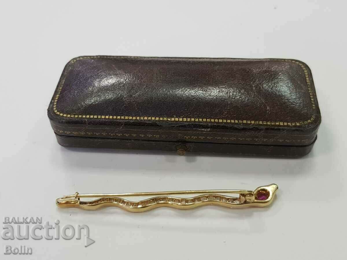 Δημοπρασία Χρυσή καρφίτσα γαλλικού φιδιού με διαμάντια και ρουμπίνια 19ος αι. Δημοπρασία Χρυσή καρφίτσα γαλλικού φιδιού με διαμάντια και ρουμπίνια 19ος αι.