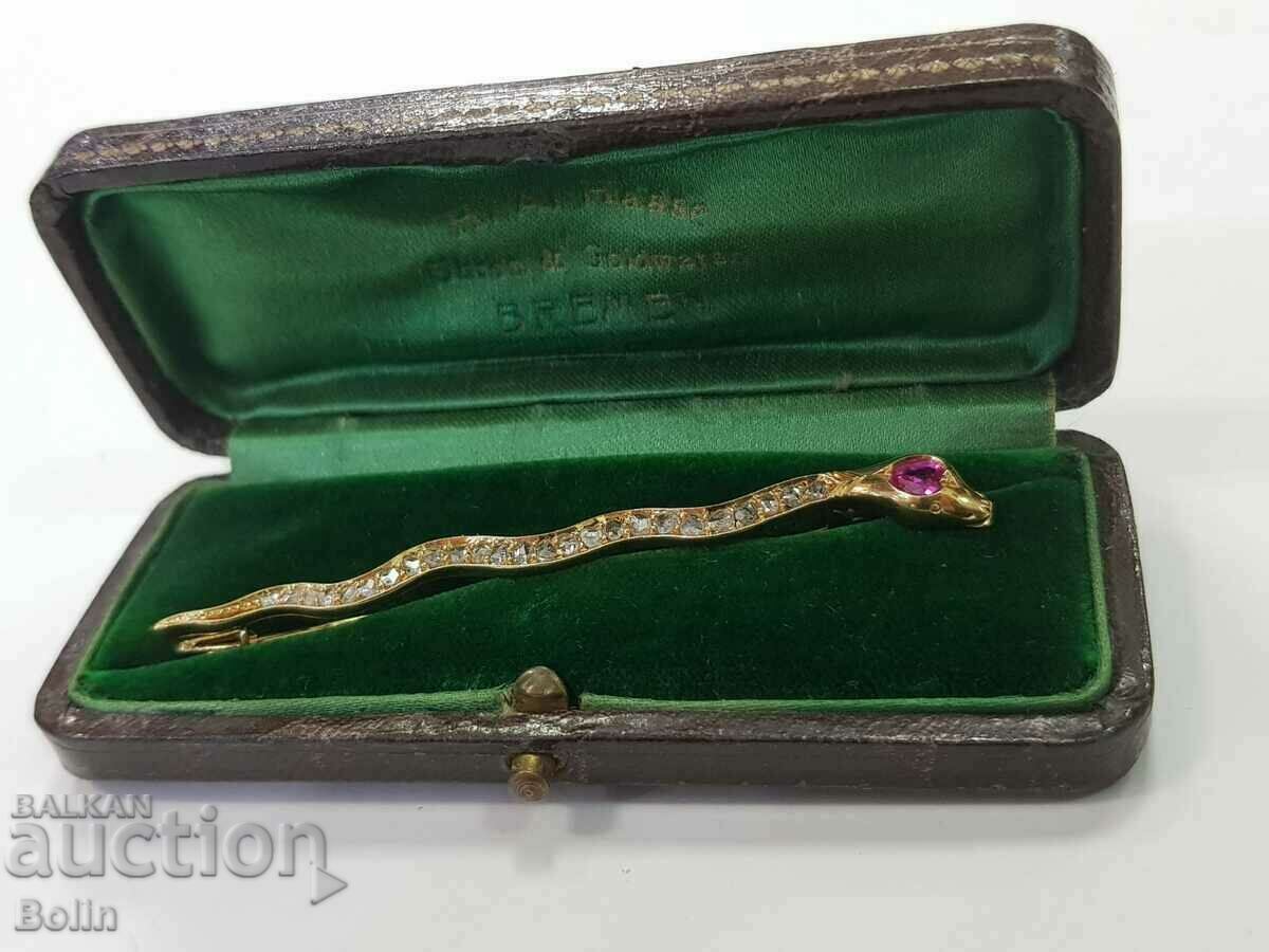 Χρυσή καρφίτσα γαλλικού φιδιού με διαμάντια και ρουμπίνια 19ος αι. - 5 Χρυσή καρφίτσα γαλλικού φιδιού με διαμάντια και ρουμπίνια 19ος αι. - 5