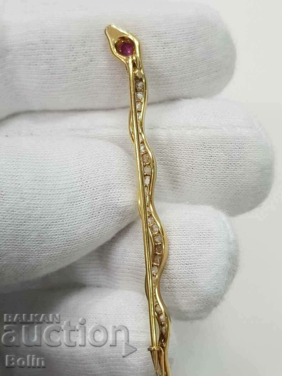 Χρυσή καρφίτσα γαλλικού φιδιού με διαμάντια και ρουμπίνια 19ος αι. - 6 Χρυσή καρφίτσα γαλλικού φιδιού με διαμάντια και ρουμπίνια 19ος αι. - 6