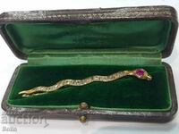 Gold French snake brooch with diamonds and rubies 19th c.