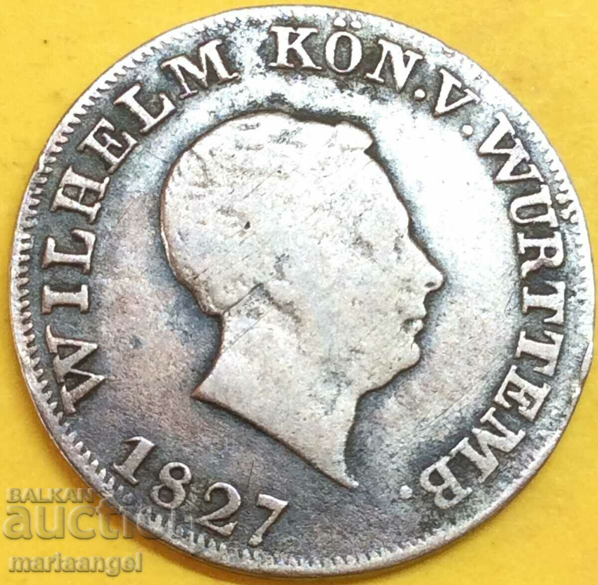 Württemberg 6 Kreuzer 1827 Germany Wilhelm Silver - RARE