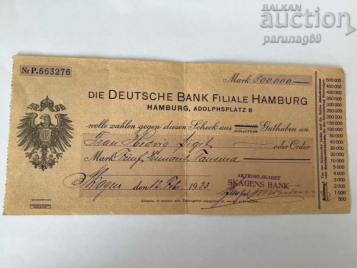 Германия 500000 марки 1923 година - ЧЕК на Дойче Банк