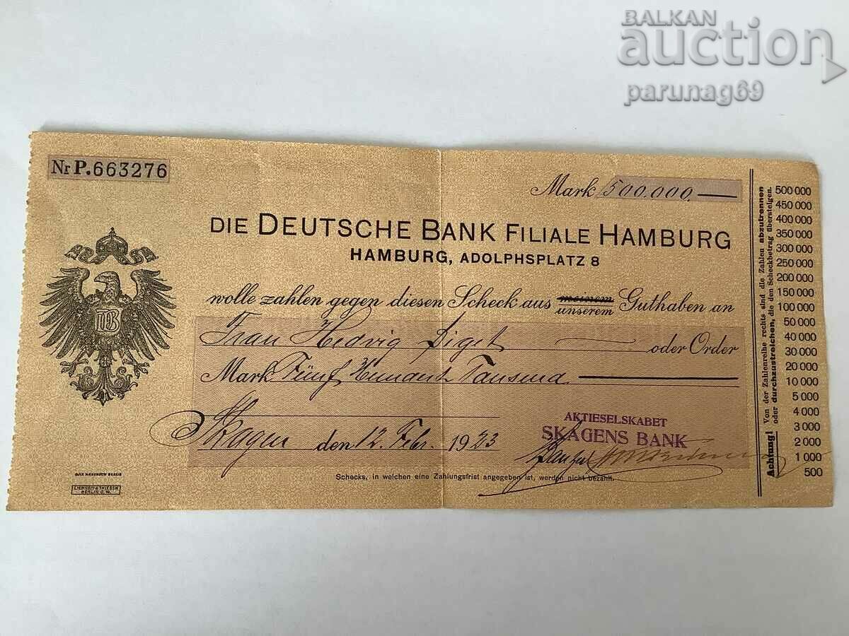 Germany 500,000 Marks 1923 - Deutsche Bank CHECK