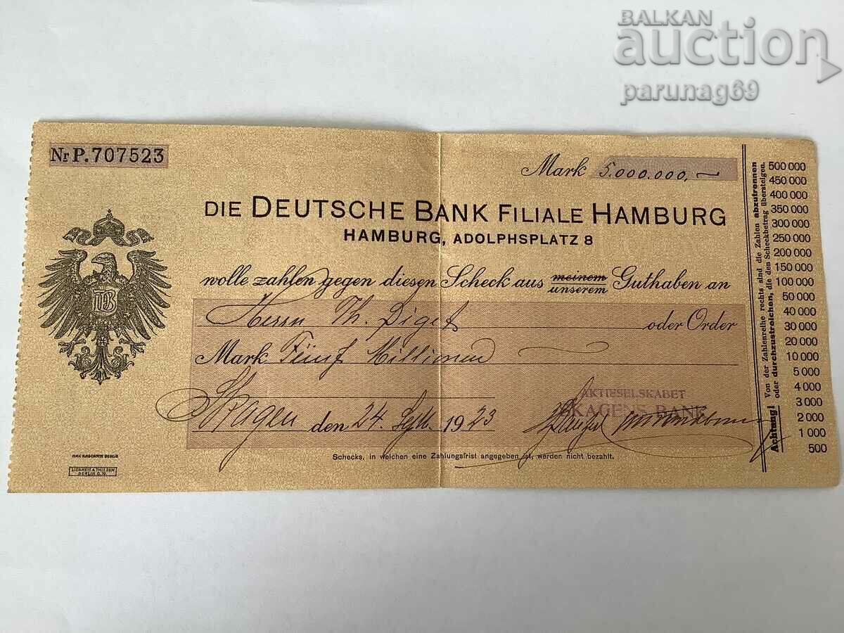 Germany 5000000 marks 1923 - Deutsche Bank CHECK