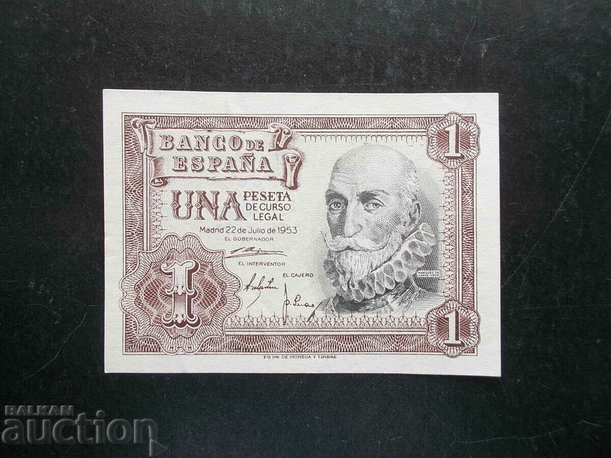 SPANIA, 1 peseta, 1953, XF