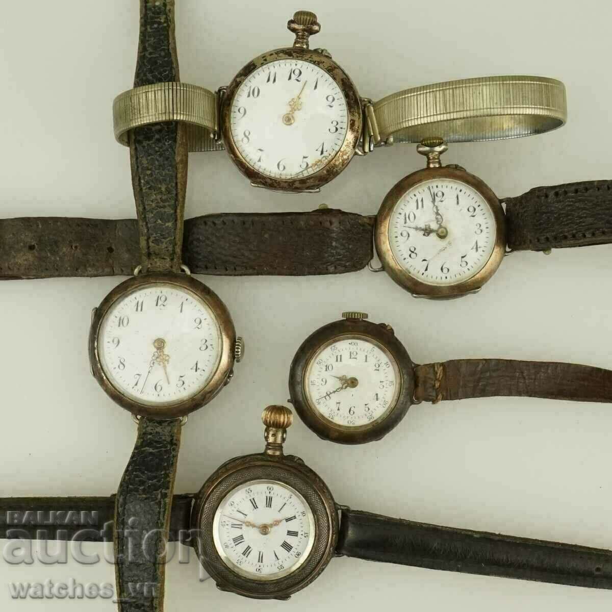 Lot 5 pcs. Silver wristwatch Silver pocket watch