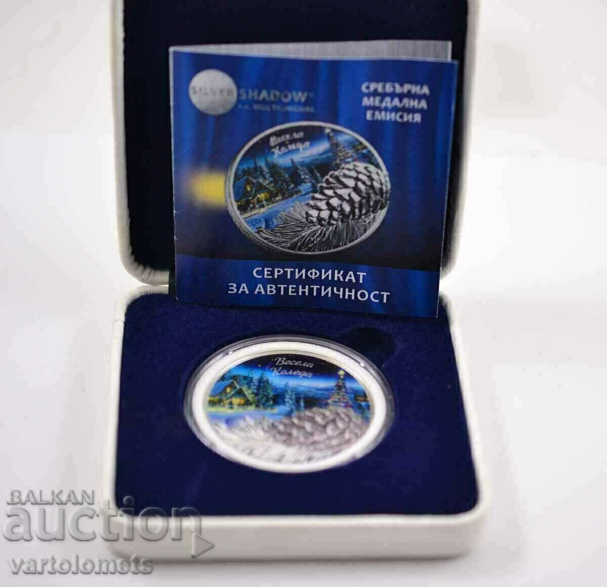Монета медал плакет 1 тройунция сребро 999 Весела Коледа