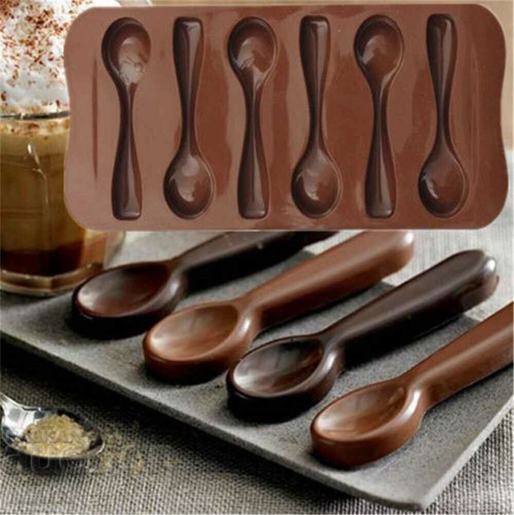 Formă din silicon 3D linguri 6 buc, lingură fondant de ciocolată