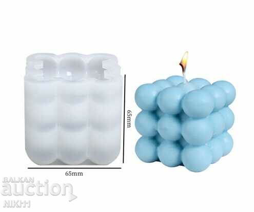 Silicone mold for candles 3D cube with 9 balls in a row