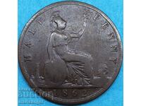 Marea Britanie 1/2 Penny 1862 Bronz