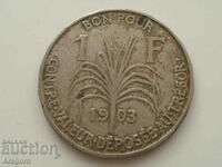 σπάνιο νόμισμα Γουαδελούπη 1 φράγκο 1903. Γουαδελούπη