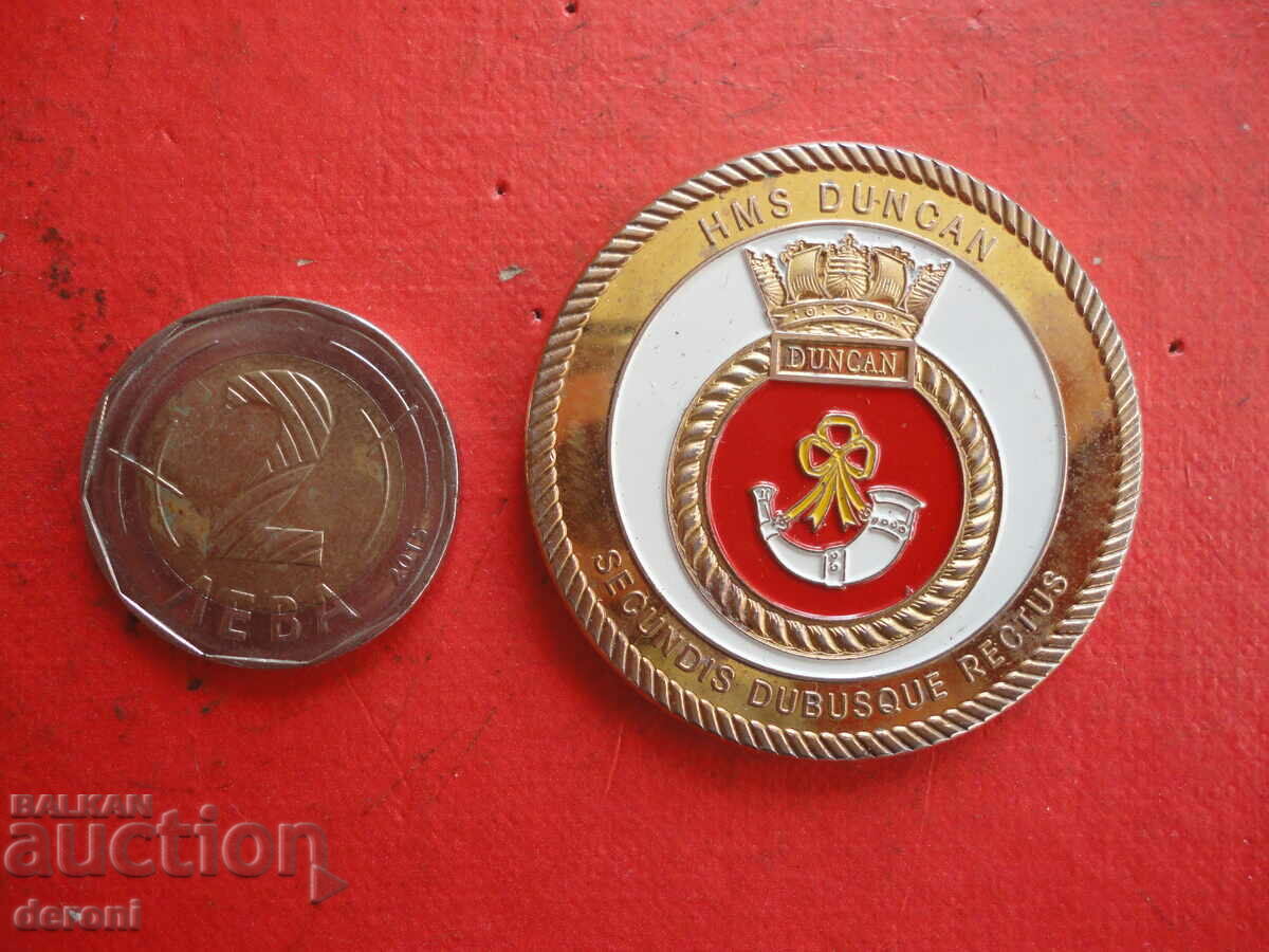 Позлатен британски морски медал плакет монета