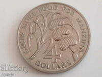 monedă rară Sf. Vincent și Grenadine 4 dolari 1970 - FAO