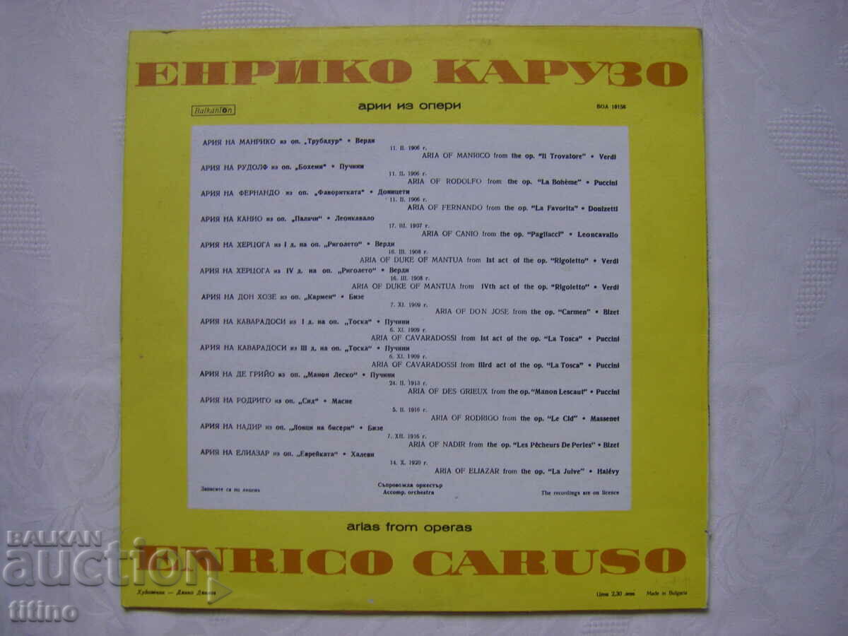 Delivery of VOA 10156 - Enrico Caruso. Arias from operas