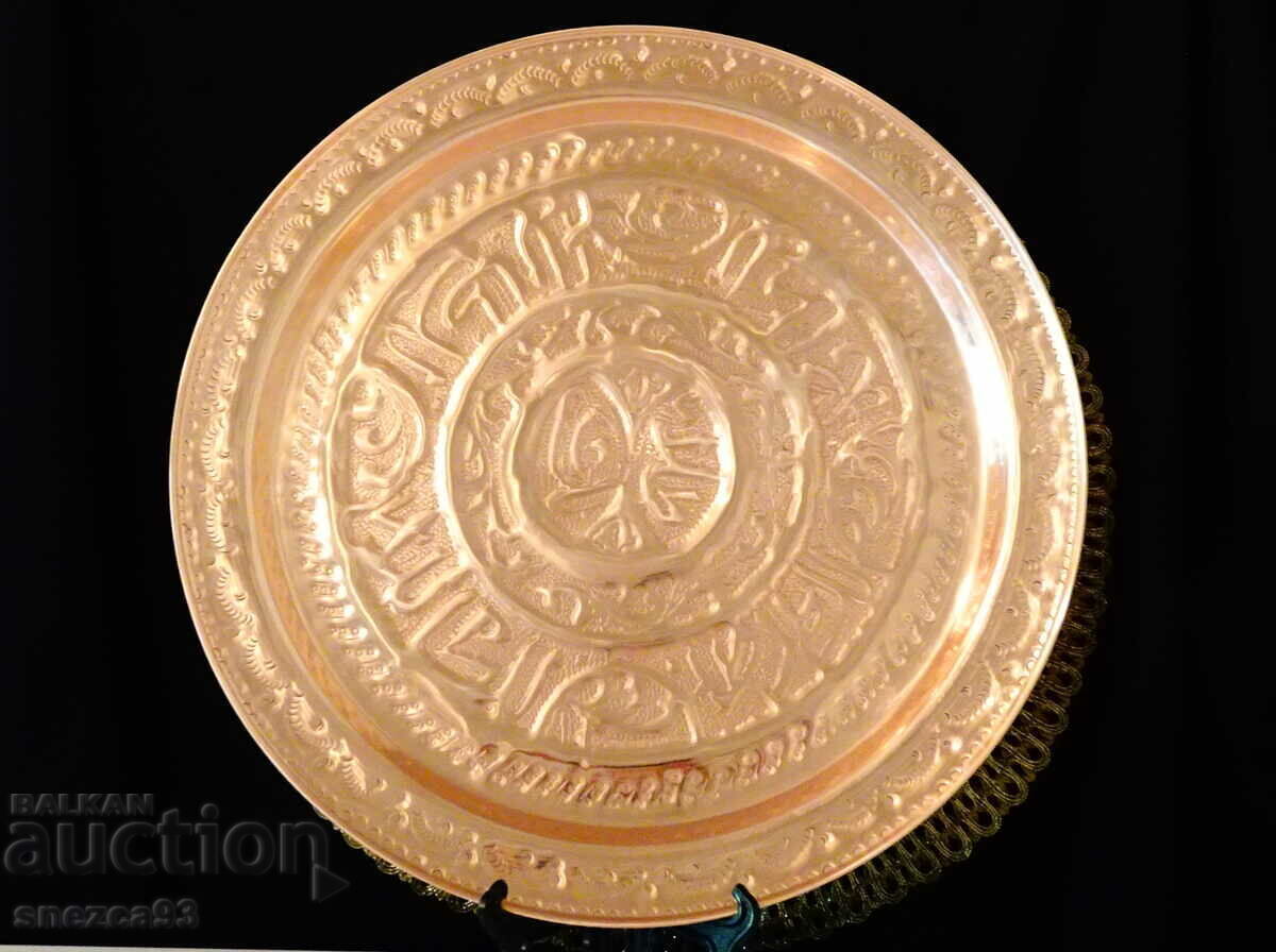 Massive copper tray, platter 32 cm, ornaments - 5 Massive copper tray, platter 32 cm, ornaments - 5