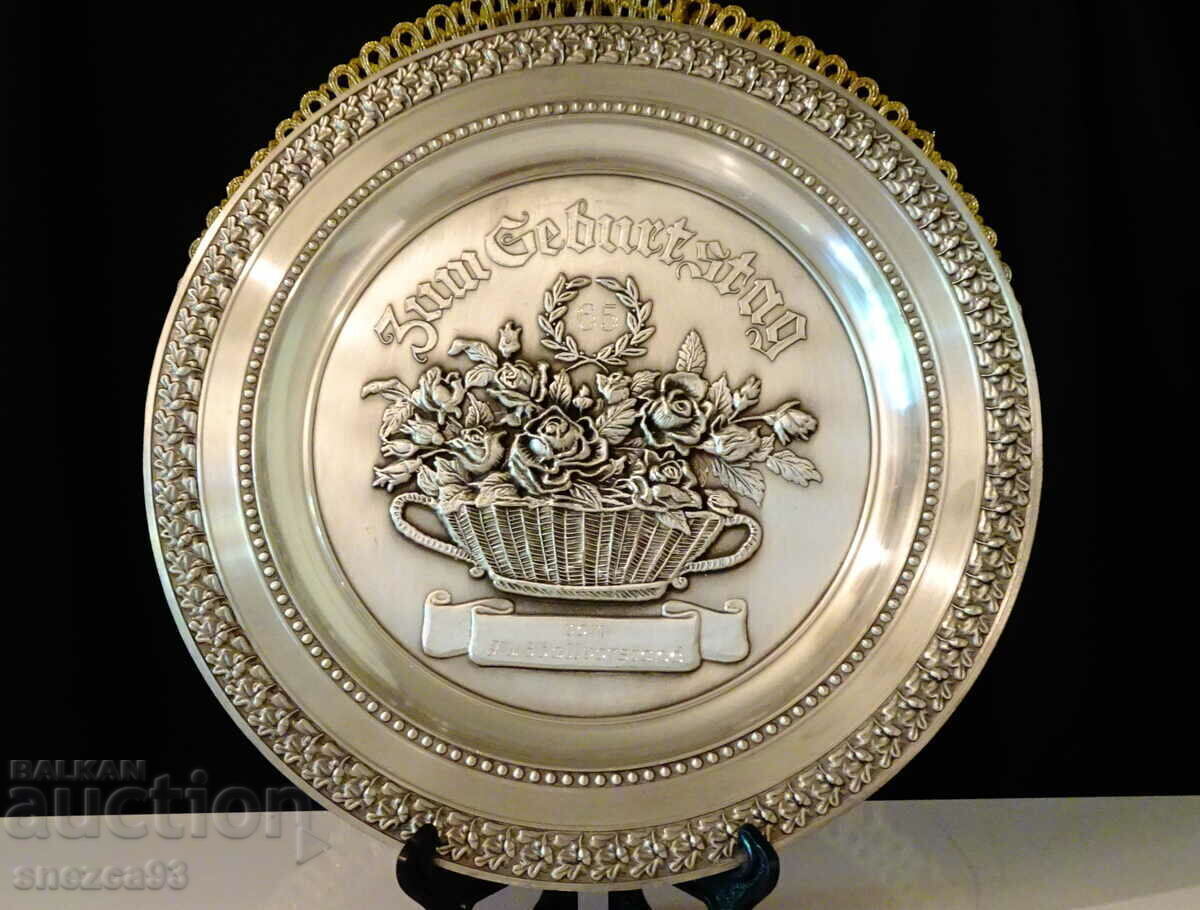 Farfurie de staniu, panou din staniu cu trandafiri pentru zi de naștere, aniversare