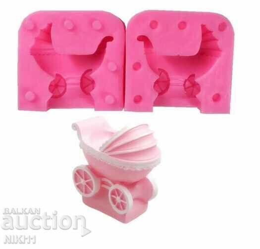 Silicone Mold 3D baby carriage, mold for candle decoration
