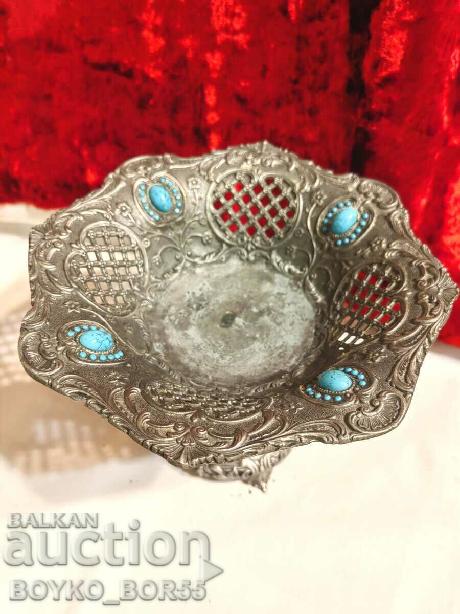 Old Metal Fruit Bowl with Turquoises with price 57.00 BGN | € 29.14 Old Metal Fruit Bowl with Turquoises with price 57.00 BGN | € 29.14
