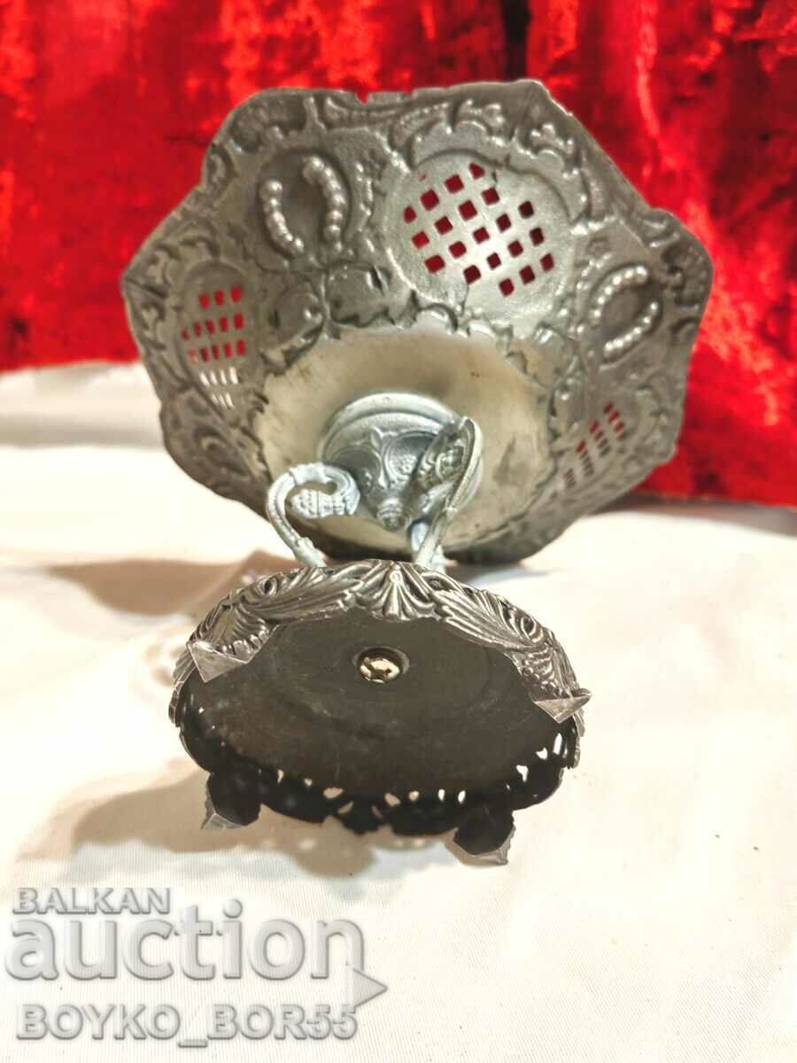 Auction Old Metal Fruit Bowl with Turquoises Auction Old Metal Fruit Bowl with Turquoises