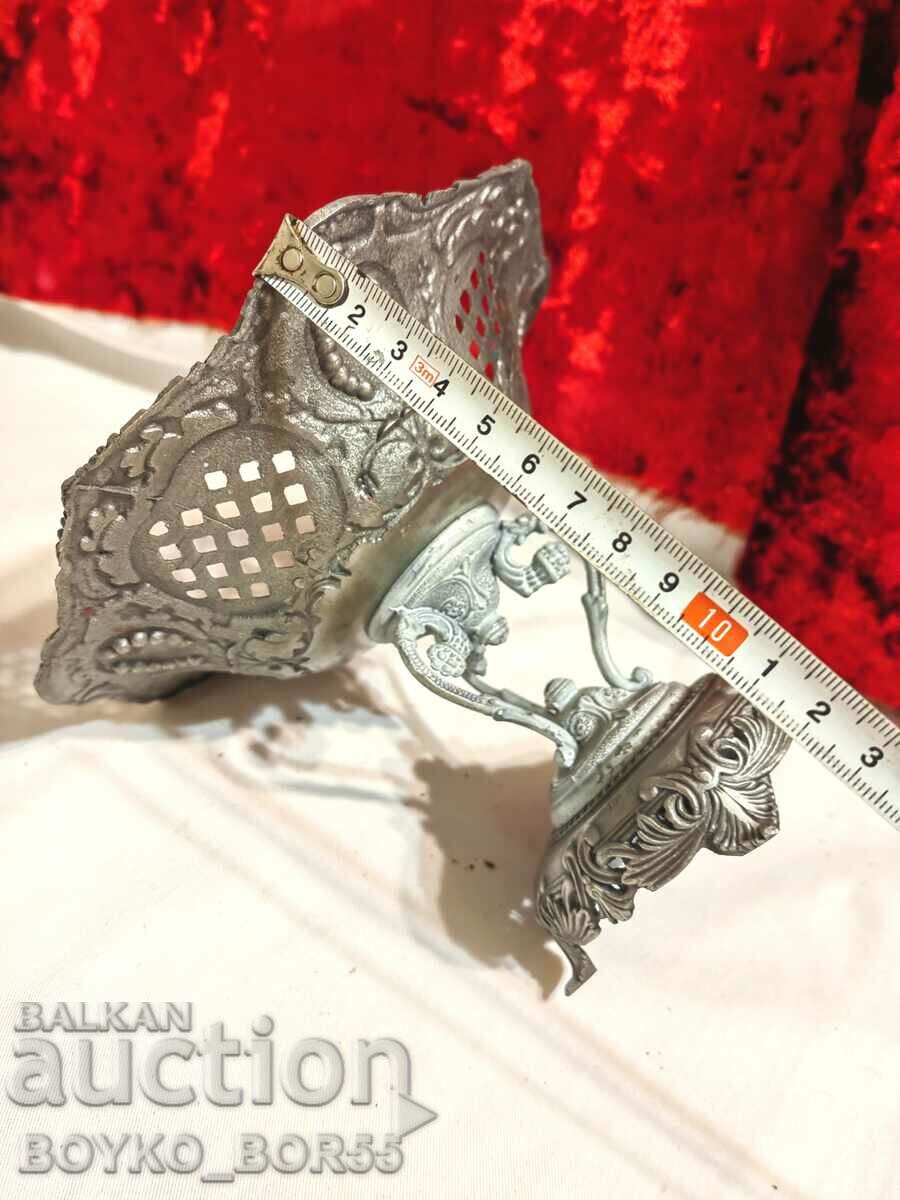 Old Metal Fruit Bowl with Turquoises - 5 Old Metal Fruit Bowl with Turquoises - 5