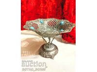 Old Metal Fruit Bowl with Turquoises
