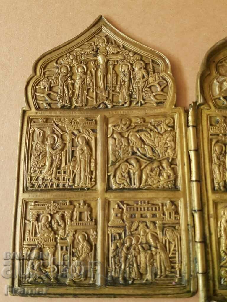 Icoană rusă din bronz QUADIPTIC formă rară originală secolul al XIX-lea cu preț € 460.00 | 899.68 BGN