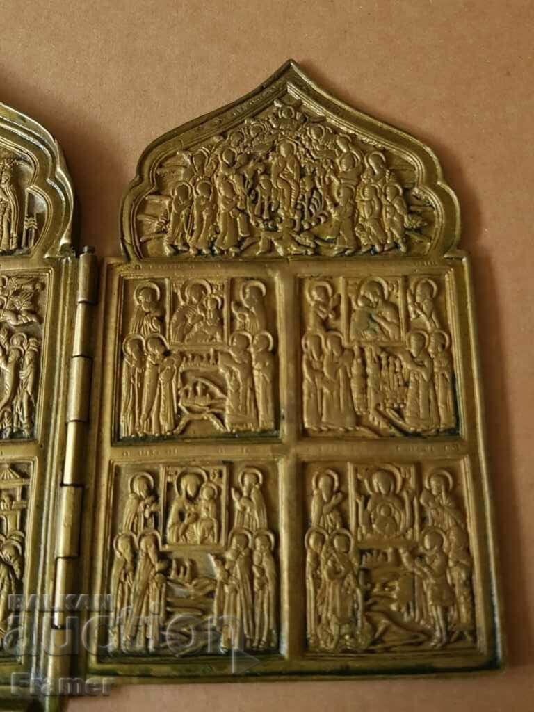 Icoană rusă din bronz QUADIPTIC formă rară originală secolul al XIX-lea - 5