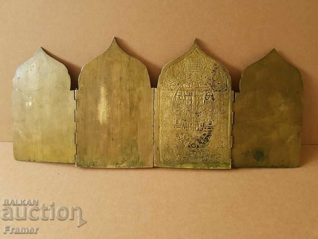 Icon Russian bronze QUADIPTYCH rare shape original 19th century - 7