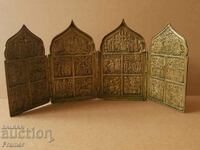 Icoană rusă din bronz QUADIPTIC formă rară originală secolul al XIX-lea