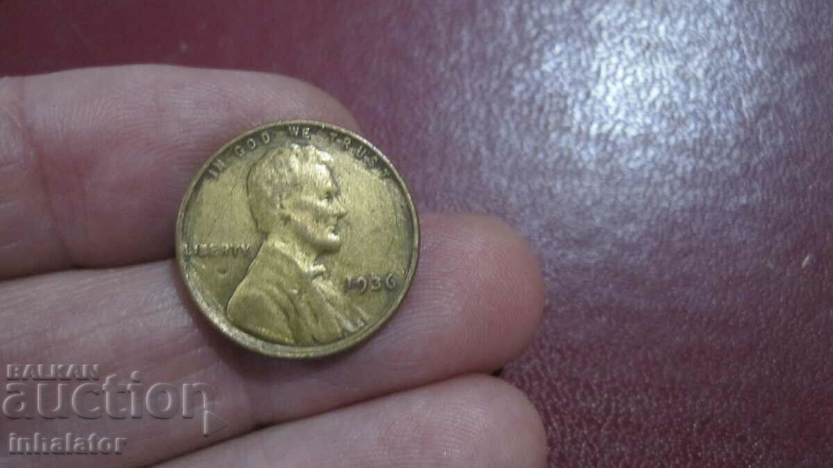 1936 год 1 цент САЩ