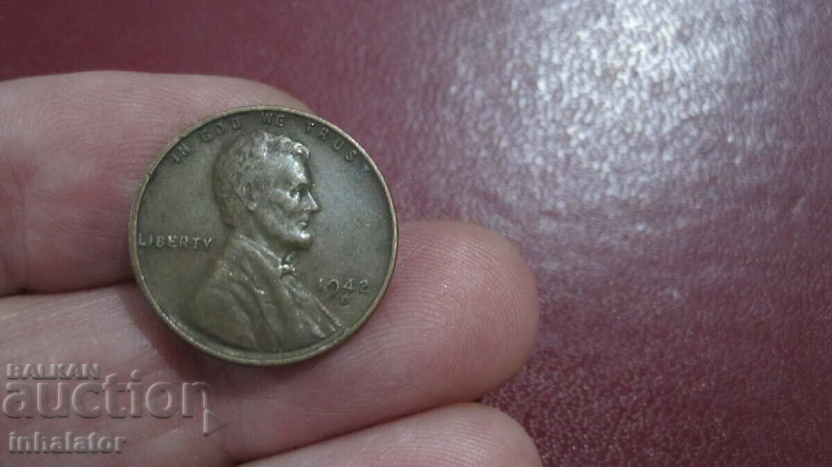 1942 год 1 цент САЩ буква D