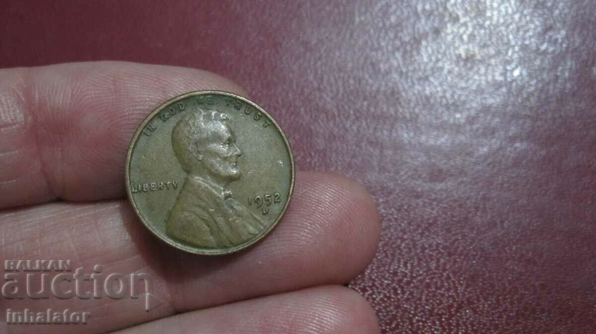 1952 год 1 цент САЩ буква D