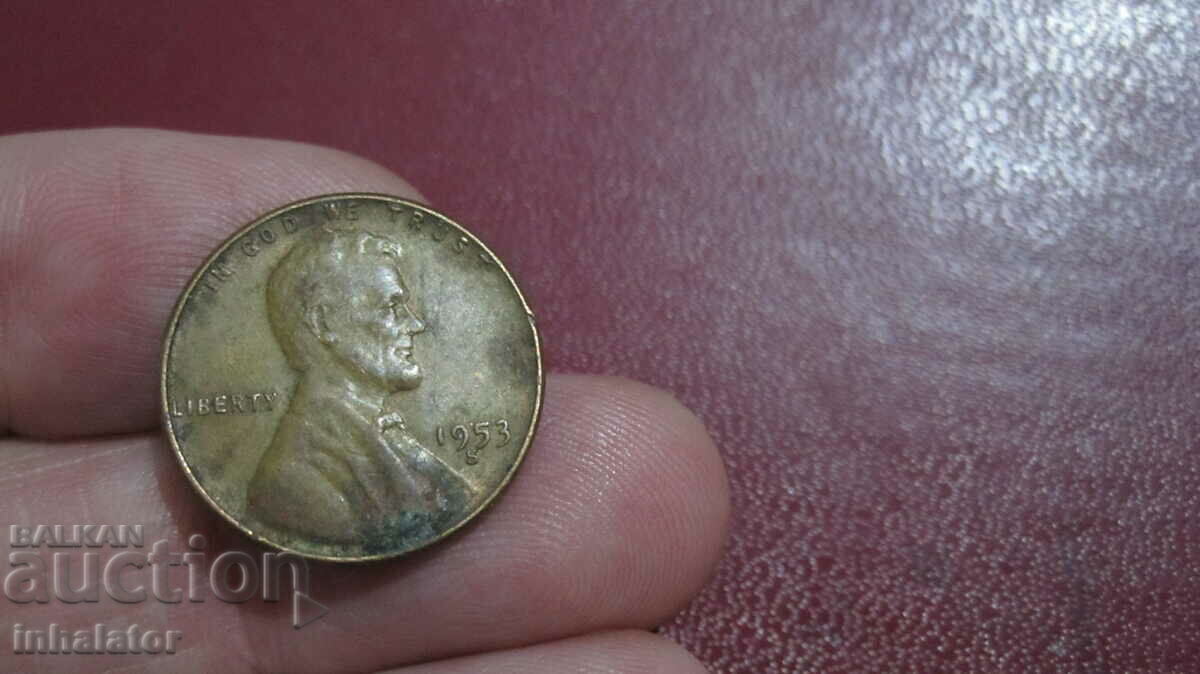1953 год 1 цент САЩ буква S