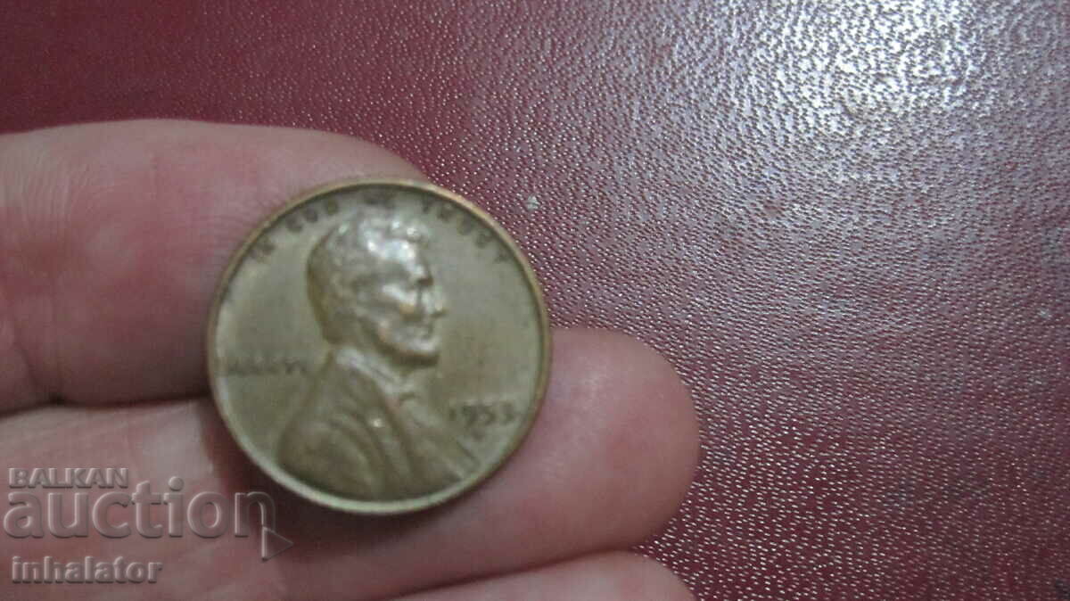 1953 год 1 цент САЩ буква D