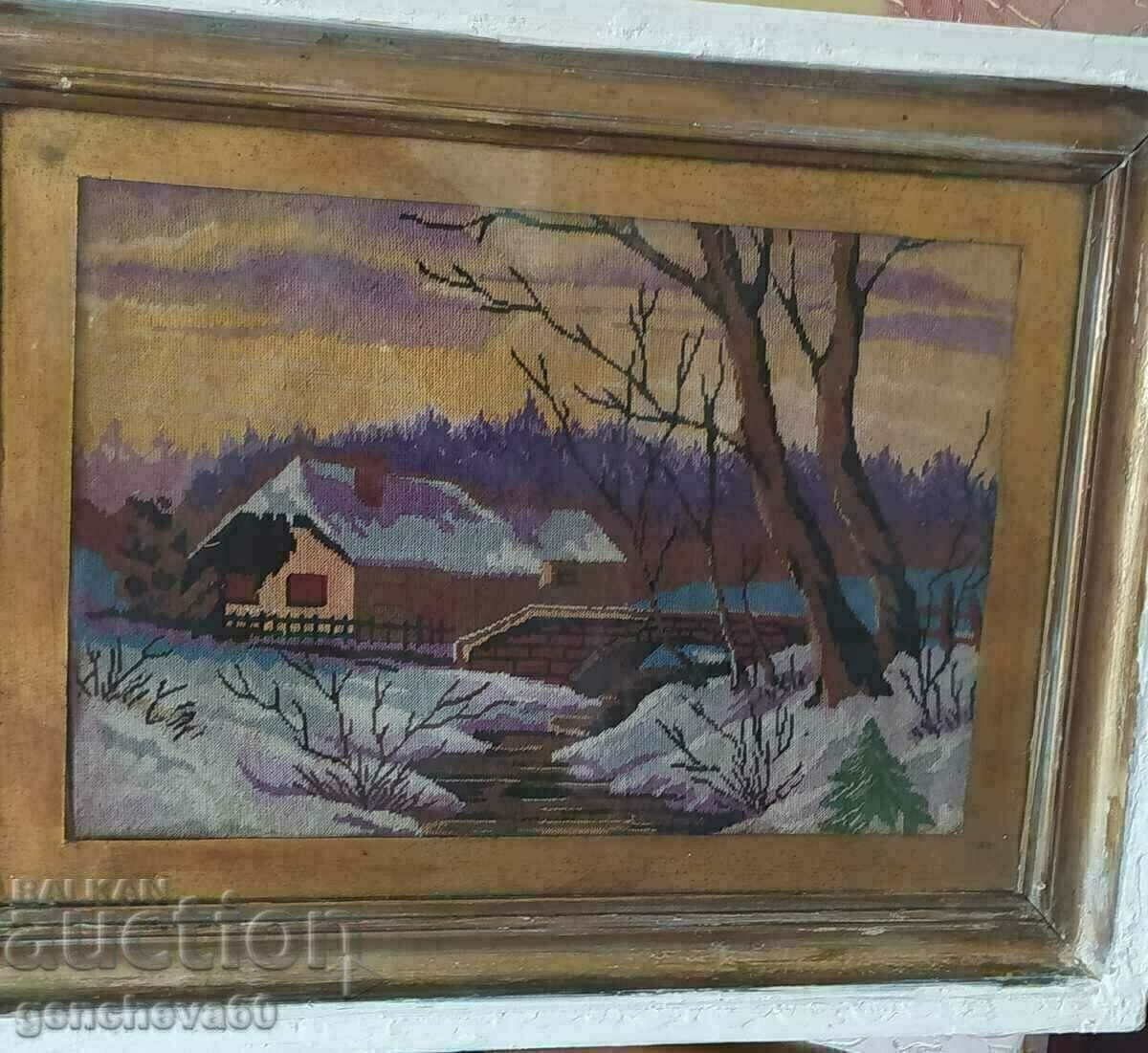 Παράδοση Παλαιό κεντημένο κάδρο "Χειμερινό τοπίο" Παράδοση Παλαιό κεντημένο κάδρο "Χειμερινό τοπίο"