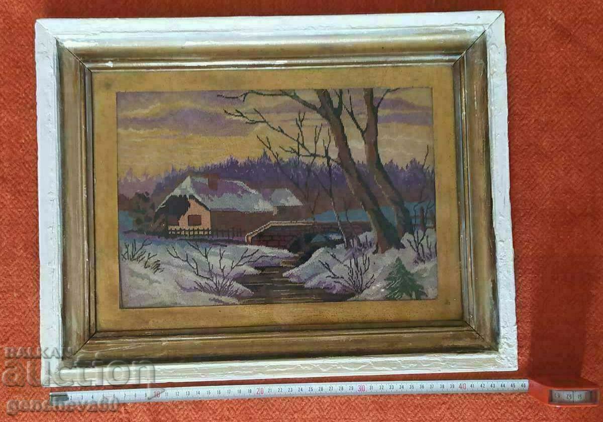 Παλαιό κεντημένο κάδρο "Χειμερινό τοπίο" - 6 Παλαιό κεντημένο κάδρο "Χειμερινό τοπίο" - 6