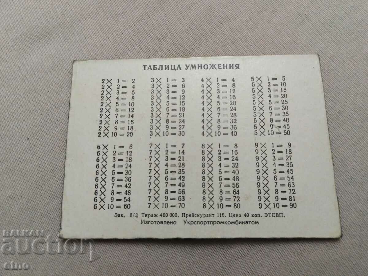 Auction USSR, MULTIPLICATION TABLE - STEREO, CALENDAR Auction USSR, MULTIPLICATION TABLE - STEREO, CALENDAR