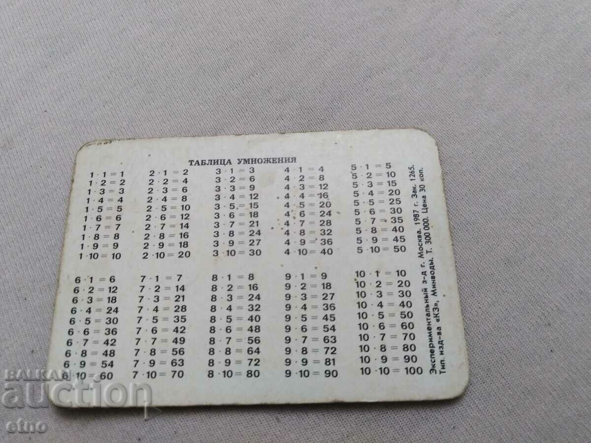 Auction  1987 USSR, MULTIPLICATION TABLE - STEREO, CALENDAR