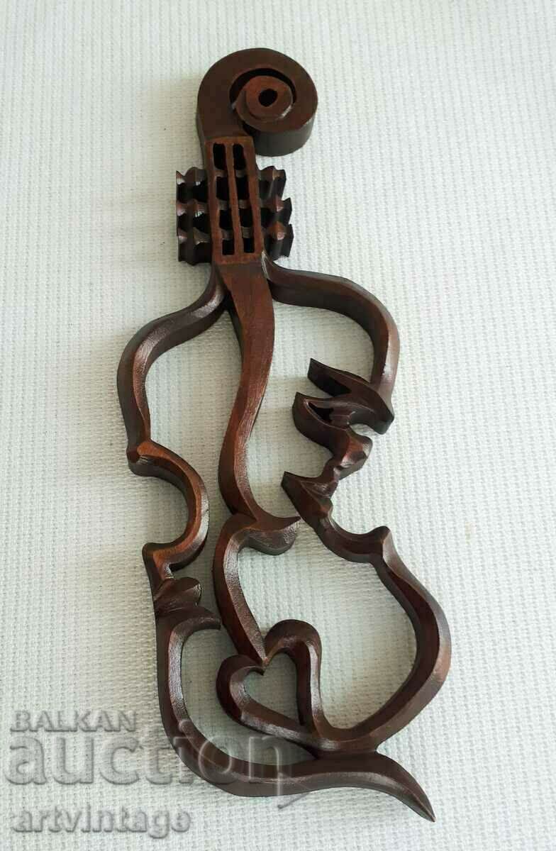 Violin of love wood carving