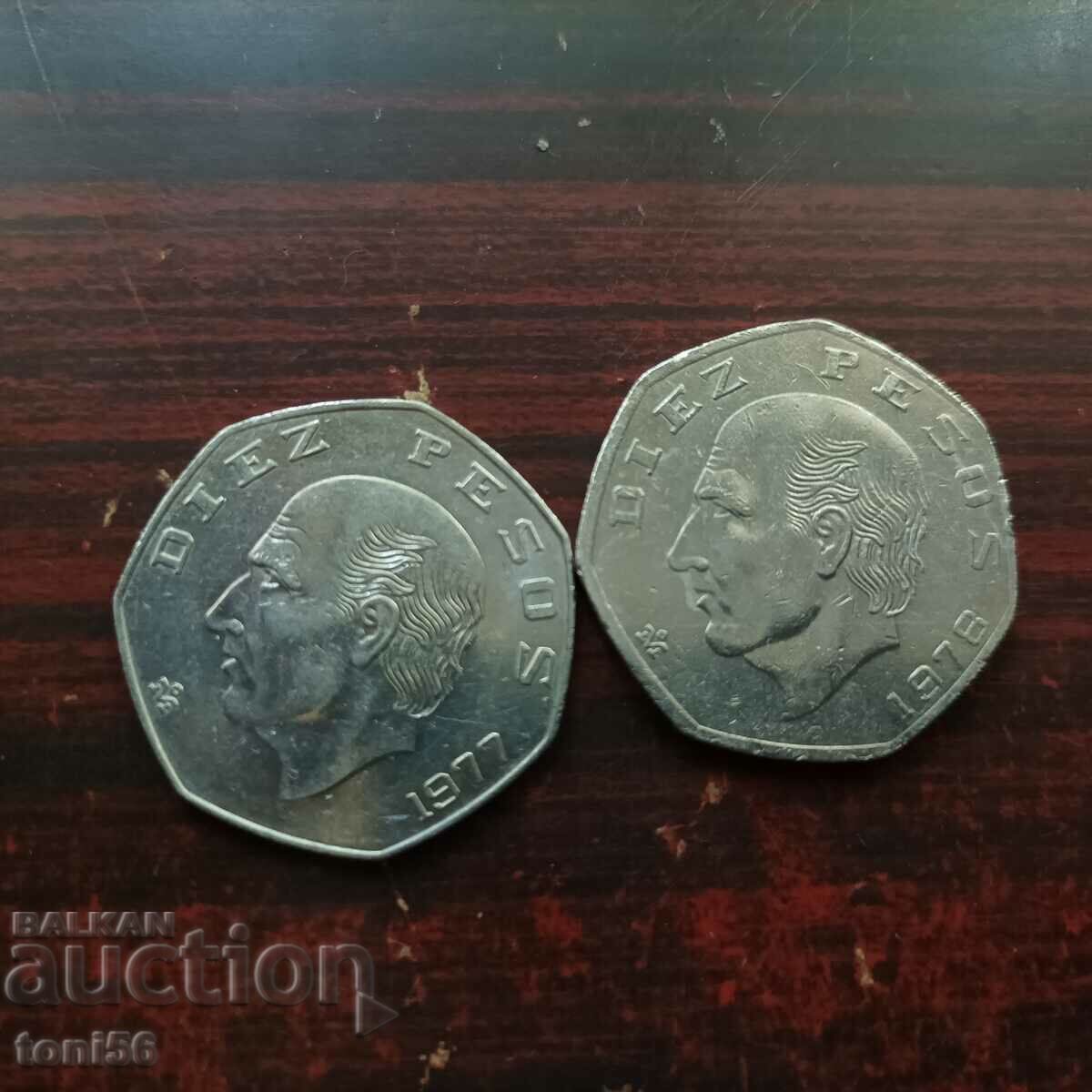 Mexico 2 x 10 pesos 1977/78