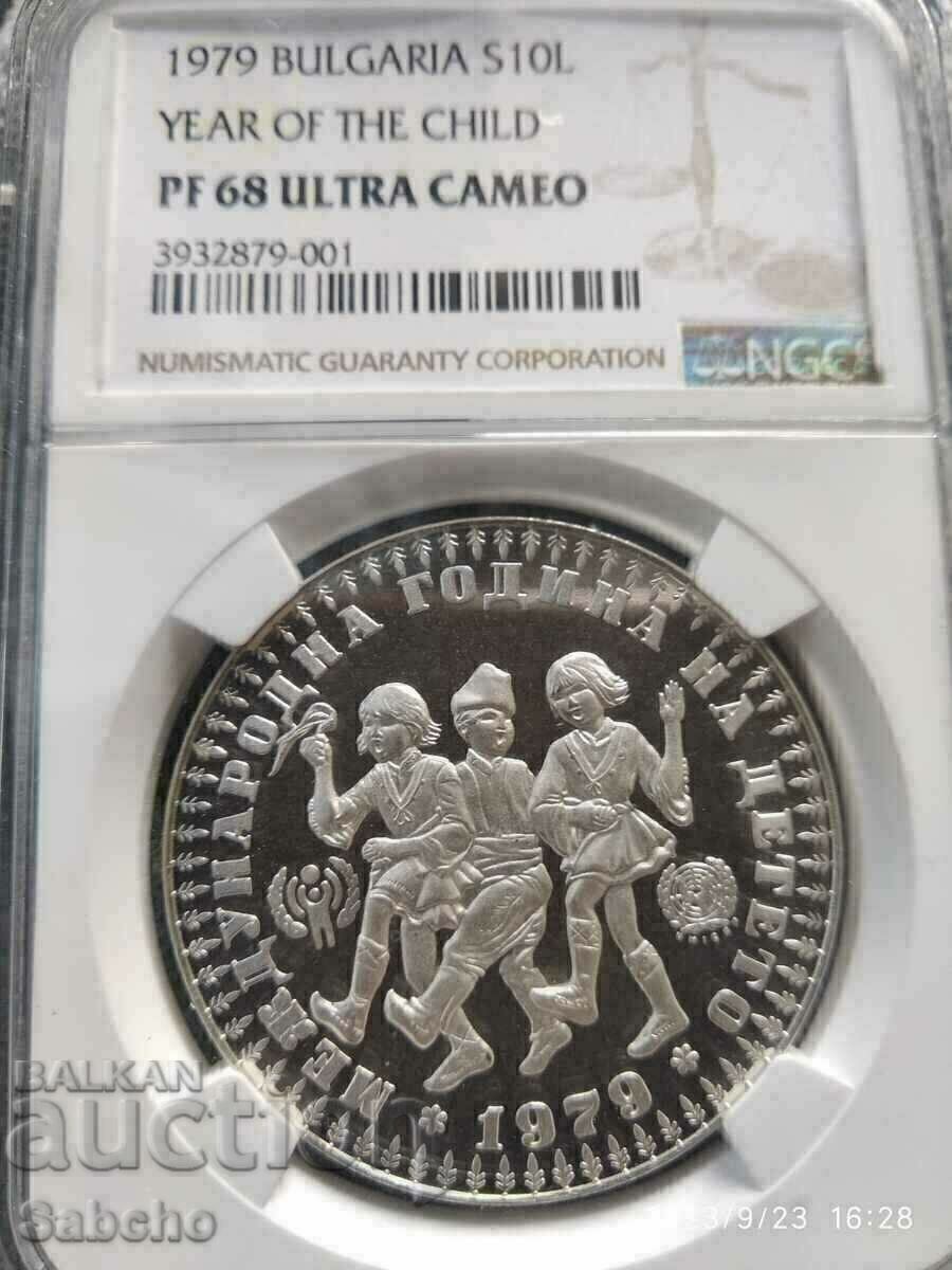 10 BGN 1979 - Anul Internațional al Copilului PR 68 UC NGC cu preț € 229.57 | 449.00 BGN